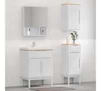 Ensemble de meubles de salle de bain FLORO 3 pcs Blanc Bois de pin massif | Montage mural, étagères réglables, portes à charnières, poignées de bord, minimaliste, bois de pin, facile d'entretien