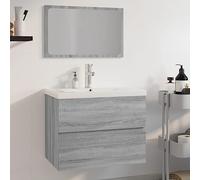 Ensemble de meubles de salle de bain gris Sonoma en bois avec meuble sous | Montage mural, fonction trop-plein, robinet et vidange inclus, tiroir, miroir de maquillage, instructions de montage incluses