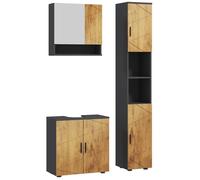 Ensemble de meubles de salle de bain - kleankin - 3 pièces - avec étagères réglables, niches ouvertes, placards - chêne gris foncé