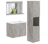 Ensemble de Meubles de Salle de Bain - kleankin - 4 Pièces - Mural - Miroir, Meuble sous Vasque, Lavabo et Armoire Haute - gris