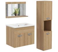 kleankin Ensemble 3 meubles salle de bain avec vasque – mural, miroir, colonne – chêne clair Beige G