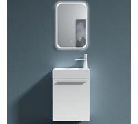 Ensemble de meubles de salle de bain, lavabo blanc mat, 46x26x63 cm, avec miroir LED | Ensemble de salle de bain, meuble-lavabo avec lavabo, meuble sous-lavabo et miroir LED – gain de place, idéal pou