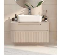 Ensemble de meubles de salle de bain mural ROMA, 80 cm, avec vasque à poser, 2 tiroirs, couleur beige cachemire