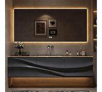 Ensemble de meubles de salle de bain noirs de 111,8 cm - Comptoir en marbre épais sans couture à double vasque avec miroir anti-buée à DEL - Meubles modernes pour une mise à niveau élégante de salle