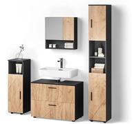 Ensemble de meubles de salle de bain Ronco Goldkraft, chêne/anthracite | 4 pièces, comprenant une commode et un meuble haut
