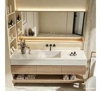 Ensemble de meubles de salle de bain suspendu, comprenant un lavabo en pierre de synthèse, un meuble sous-vasque, un meuble miroir et un meuble de salle de bain moderne de 110 x 55 cm [RW9865-110JG BK
