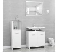 Ensemble de meubles de salle de bain - VIDAXL - 3 pièces - Blanc - Bois d'ingénierie - Miroir 60x45 cm