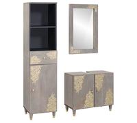 Ensemble de meubles de salle de bain - vidaXL - Gris - Bois de mangue massif - 62x33x58 cm - Miroir 50x70 cm