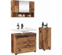 Ensemble de meubles de salle de bains avec porte 3 pcs vieux bois contreplaqué et métal