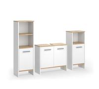 Vicco Ensemble de Meubles de Salle de Bains Karli, Chêne Blanc/Force de l'or, 131.4 cm, composé d’Un Meuble sous-lavabo, d’Une Armoire de Toilette et d’Une Colonne