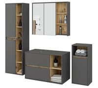 Ensemble de meubles de salle de bains suspendus VAMI avec découpe pour vasque à poser Gris Graphite intérieur Chêne Artisan