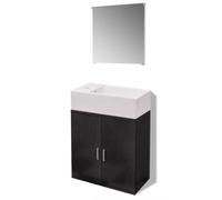 Ensemble de Meubles de Salle de Bains Trois pièces Noir 48 x 25 x 48 cm Design Moderne Finition Mate en aggloméré Noir 02_0046355