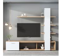 Ensemble de meubles de salon, meuble TV en chêne blanc, panneau de particules,blanc et bois,180 x 33,5 x 151,5cm-HAUSS SPOLE