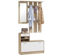 Ensemble de meubles d'entrée design contemporain blanc effet bois clair Beige G