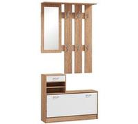 Ensemble de meubles d'entrée design contemporain blanc effet bois noyer Marron G