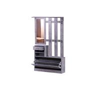HomCom Meuble d'entrée 3-en-1: meuble chaussures, miroir, porte-manteau, effet béton gris
