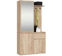 Ensemble de meubles d'entrée ENTRO Chêne Sonoma avec armoire et miroir 95 cm 3 portes 1 tiroir 7 étagères 95x35x183 cm