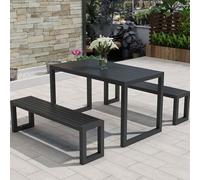 Ensemble de meubles d'extérieur - Table et chaises en bois en plastique imperméable, fer épais durable, parfait pour le jardin, la terrasse, la villa et les espaces extérieurs
