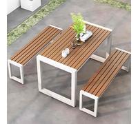 Ensemble de meubles d'extérieur - Table et chaises en bois en plastique imperméable, fer épais durable, parfait pour le jardin, la terrasse, la villa et les espaces extérieurs