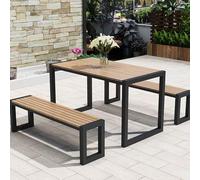 Ensemble de meubles d'extérieur - Table et chaises en bois en plastique imperméable, fer épais durable, parfait pour le jardin, la terrasse, la villa et les espaces extérieurs