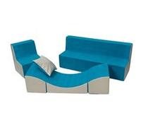 Velinda Ensemble de Meubles Enfant: Fauteuil+canapé+Pouf dépliant (Chaise Longue) (Couleur: Bleu-Beige)