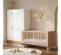 Ensemble de meubles pour chambre de bébé Merax, comprenant un lit à barreaux et une armoire avec 6 portes et 2 tiroirs. Ensemble complet pour chambre d'enfant, avec lit bébé à hauteur réglable, finiti