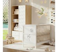 Ensemble de meubles pour chambre de bébé Merax, comprenant un lit bébé avec barrières de 120x60 cm et une armoire à portes coulissantes, lit bébé en bois massif avec tableau, ensemble de chambre pour 
