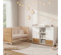 Ensemble de meubles pour chambre de bébé Merax, comprenant une table à langer et un lit parapluie. Commode à langer pour bébé avec espace de rangement. Lit bébé 70x140 cm, réglable en hauteur. Mobilie