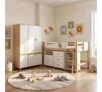Ensemble de meubles pour chambre d'enfant GINGER HOME DINO, comprenant un lit combiné 90 x 200 cm, une armoire, des étagères, une commode, une étagère et un sommier à lattes, dans les couleurs blanc,