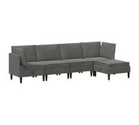 Ensemble de meubles pour salon 5 pièces gris foncé velours | Canapé d'angle, canapé central, pouf, 7 coussins arrière, 5 coussins d'assise, contreplaqué, usage intérieur