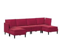 Ensemble de meubles pour salon, 6 pièces, bordeaux, velours | Canapé d'angle, canapé central, pouf, coussins de dossier, coussins d'assise, contreplaqué, plastique, intérieur uniquement
