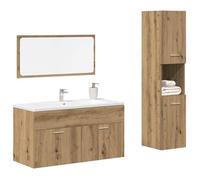 Ensemble de meubles salle de bain - Meuble étagère + Cabinet sous lavabo - 3 pièces bois d'ingénierie - 90x38,5x46 cm fr_33775289