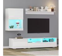 Ensemble de meubles TV avec vitrine - 175x39x34 cm - 3 pièces - Blanc - LED intégrées - Haute brillance