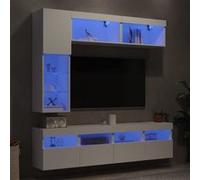 vidaXL Ensemble de meubles TV muraux 3216757 7 pièces avec lumières LED blanc