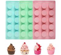 Ensemble de mini-moules en silicone Benzoa®, flexibles – 3 couleurs (riz, bleu nordique, vert macaron), 22×29×2 cm, 15 cavités, adaptés au four, au micro-ondes, au congélateur et au lave-vaisselle