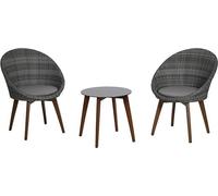 Ensemble de mobilier de balcon Auckland, comprenant une assise en aluminium, tressée en polyéthylène et avec des éléments en verre, ainsi qu'une table, deux chaises et deux coussins de siège