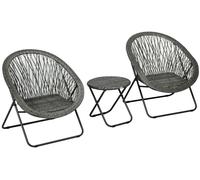 Ensemble de mobilier de jardin, 3 pièces, aspect rotin, 2 chaises, 1 table, pliable, gris