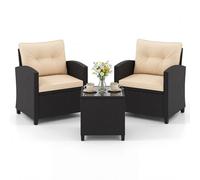 Ensemble de mobilier de jardin 3 pièces COSTWAY, en résine tressée, idéal pour balcon, comprenant 2 chaises et une table. Ensemble pour balcon, mobilier de terrasse, salon de jardin, ensemble de siège