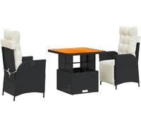 Ensemble de mobilier de jardin 3-TLG : table basse noire, ensemble de mobilier de jardin en résine tressée avec coussins, table de jardin en bois d'acacia à hauteur réglable et 2 fauteuils de jardin r