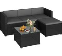 Ensemble de mobilier de jardin 5 pièces, ensemble de mobilier de balcon en rotin PE, résistant aux intempéries, mobilier d'extérieur pour terrasse, comprenant 2 banquettes d'angle, une banquette, un f