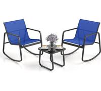 Ensemble de mobilier de jardin à bascule 3 pièces avec table, bleu