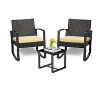 Ensemble de mobilier de jardin BEALIFE 3 pièces en rotin PE avec table et 2 chaises rembourrées | Coussins amovibles jaunes | Pour le jardin, la terrasse | WR210