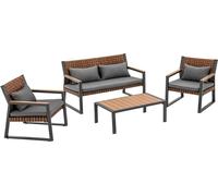 Ensemble de mobilier de jardin : canapé, 2 fauteuils, table, gris, 135 x 74 x 79 cm