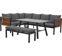 Ensemble de mobilier de jardin : canapé d'angle, table, banc, gris, 240 x 187 x 74 cm