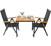 Ensemble de mobilier de jardin, chaises pliantes réglables, table carrée en WPC, noir. Finition bois