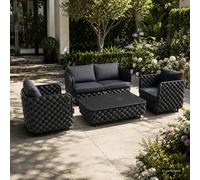 Ensemble de mobilier de jardin composé de 4 pièces : 2 fauteuils, une banquette pour 2 personnes et une table. Ensemble de salon résistant aux intempéries, idéal pour le jardin et le balcon. Couleur :