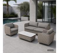Ensemble de mobilier de jardin composé de 4 pièces : 2 fauteuils, une banquette pour 2 personnes et une table. Ensemble de salon résistant aux intempéries, idéal pour le jardin et le balcon. Couleur :