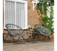 Ensemble de mobilier de jardin comprenant une table basse et 2 fauteuils, avec coussins inclus, en acier gris, idéal pour terrasse et jardin