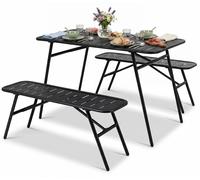 Ensemble de mobilier de jardin COSTWAY, composé de 3 pièces : 2 bancs de bière et 1 table de bière, idéal pour les fêtes en plein air, le camping ou comme ensemble de sièges. Dimensions : 120 cm