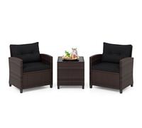 Ensemble de mobilier de jardin COSTWAY en résine tressée, comprenant 3 pièces : un ensemble de mobilier de balcon avec 2 fauteuils, des coussins et une table avec plateau en verre trempé, idéal pour u